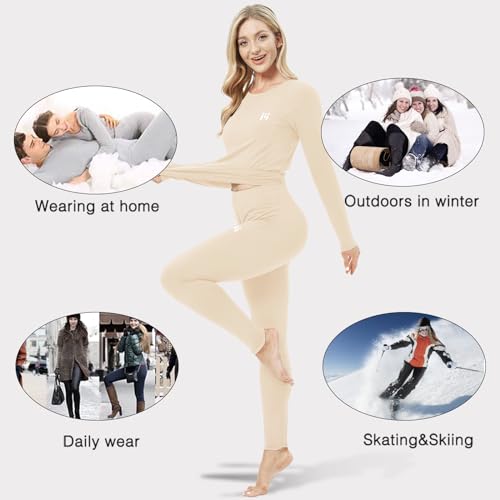 MEETWEE Women Thermal Underwear, Winter Warm Base Layer Compression Set, Fleece Lined Long Johns Running Skiing