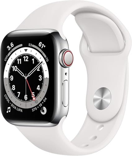 Apple Watch Series 6 (GPS, 40mm) - Silver Stainless Steel Case with White Sport Band (Renewed)