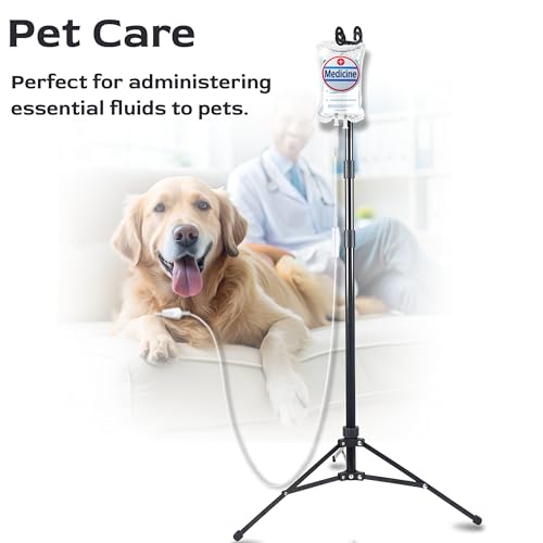 TidyFriend Steel Tripod IV Pole, Portable IV Pole Stand, Adjustable 30–75 in Height, Collapsible Stand with 2 Hooks & 3 Le...