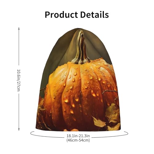 Fall Pumpkin Print Beanie Hat Soft Thermal Cap Winter Headwear for Cold Indoor Outdoor Activities Black