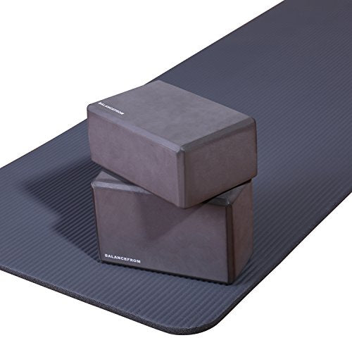 BalanceFrom All-Purpose 1/2-Inch Extra Thick High Density Anti-Tear Exercise Yoga Mat with Carrying Strap and Yoga Blocks ...
