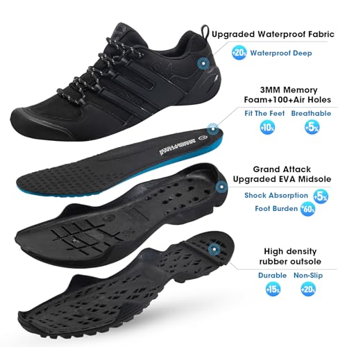 Grand Attack Men's Waterproof Hiking Shoes Trekking Backpacking Non Slip Work Shoes Comfortable Trail-Running Travel Sneakers