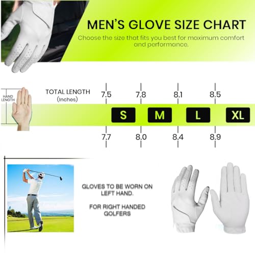 Scratch Cabretta Leather Mens Golf Gloves (5 Pack) Logo Free, Durable & Soft, Small Medium Large X-Large