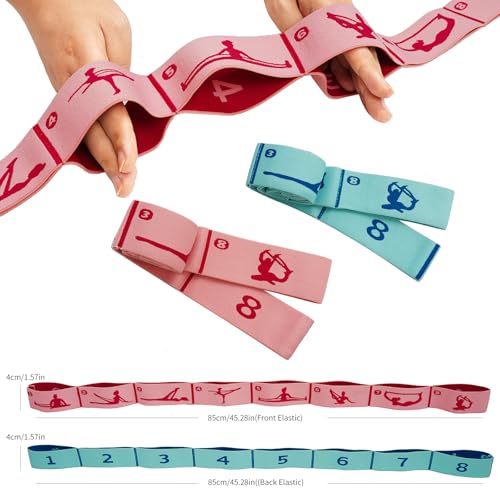 2 PCS Kids Stretching Strap & Band for Dance, Ballet – 8-Loop Adjustable Elastic Equipment for Yoga, Gymnastics Workout, H...