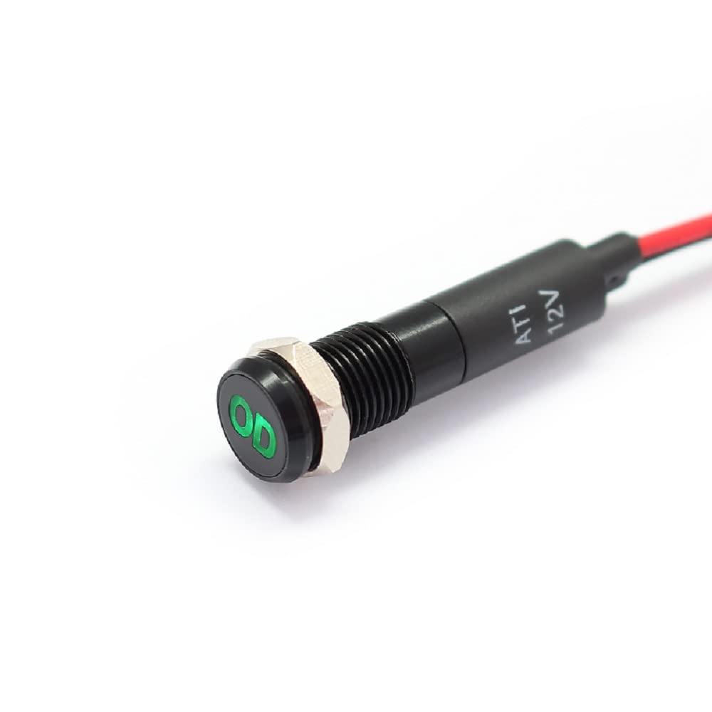 Alpinetech 12V LED Metal Signal Indicator Pilot Dash Light, 8mm, PLB8MS, Black Bezel, Overdrive Symbols