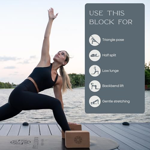 FFLLOOWW Premium Cork Yoga Block – Non-Slip, High-Density Support for Yoga, Pilates, Stretching, Home Workouts & Balance T...