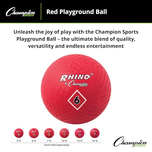 Champion Sports Playground Ball – High-Bounce 2-Ply Construction, Durable Red Ball for Throwing, Catching & Kicking - Mult...