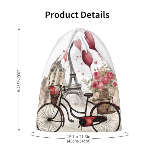 Love Paris Tower Coffee Wine Perfume Bicycle Heart Print Beanie Hat Soft Thermal Cap Winter Headwear for Cold Indoor Outdo...
