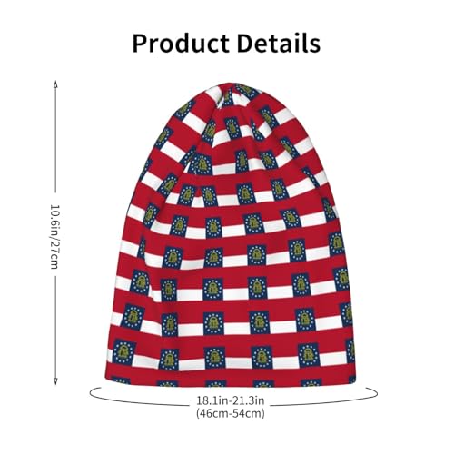 Georgia Flag Print Beanie Hat Soft Thermal Cap Winter Headwear for Cold Indoor Outdoor Activities Black