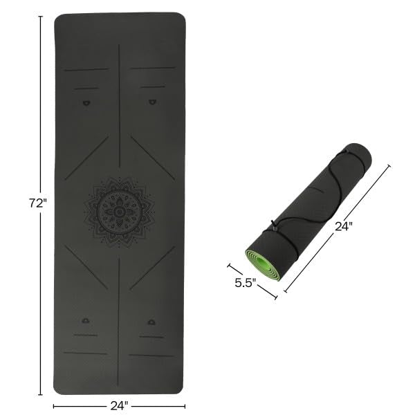 Non-Slip Yoga Mat with Alignment Marks – Lightweight Exercise Mat with Carry Strap for Home Workout or Travel by Wakeman O...