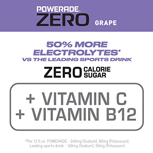 POWERADE Electrolyte Enhanced Zero Sugar Grape Sports Drink, 20 Ounce (Pack of 8)