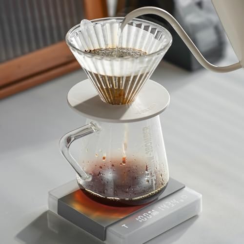 MHW-3BOMBER Mini Coffee Scale with Timer, 2kg/0.1g Rechargeable Espresso Scale,White Coffee Bean Scale with Manual/Smart M...