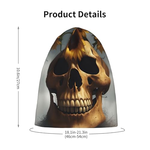 Bkdogkt Sunflower Halloween Skull Print Beanie Hat Soft Thermal Cap Winter Headwear for Cold Indoor Outdoor Activities Black