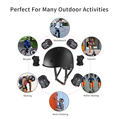 Skateboard Bike Helmet for Adults Adjustable Knee Elbow Pads Wrist Guards Protective Gear Helmets Set Teens for Bicycle Cy...