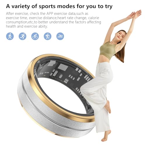 GenXenon Fitness Tracker Smart Ring,Step Counter,Heart Rate Blood Oxygen Sleep Tracker Health Ring, 6ATM Waterproof Long B...