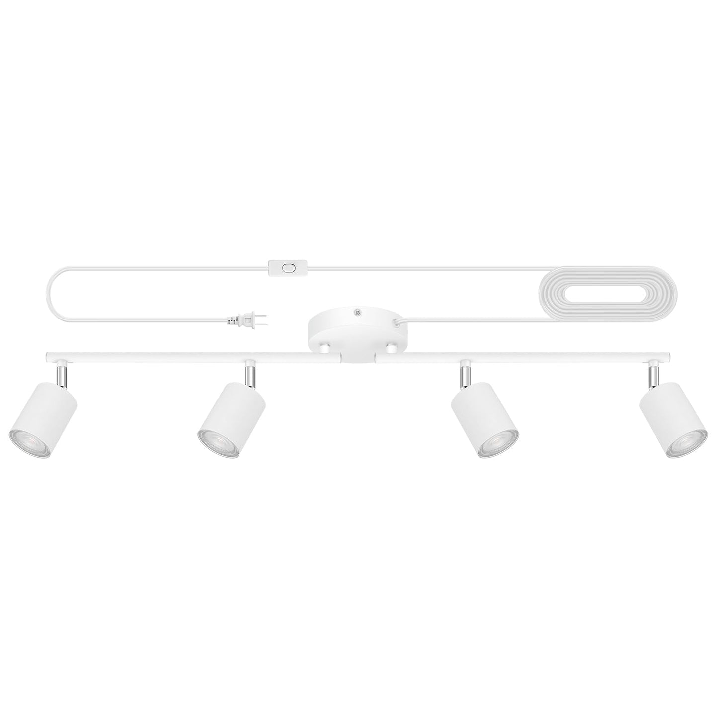 Plug In Track Lighting Led Track Lighting Fixtures Ceiling White 4-Light Kitchen Light Kit Plug In Wall Light With 14.8Ft Power Cord Rotatable Ceiling Spotlight For Bedroom(Gu10 Socket No Bulb)