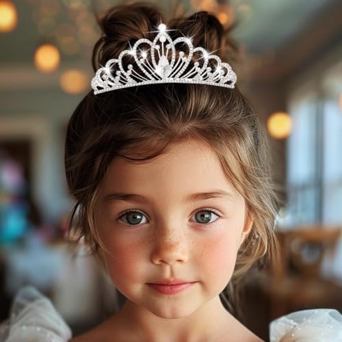 CAKURE Small Tiara Crown with Comb Silver Rhinestone Princess Tiaras Sparkly Hair Accessories for Women and Girls (a-silve...