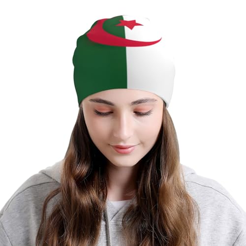 sackhg Flag of Algeria Print Winter Beanie Hat Men Women Soft Lightweight Thermal Cap for Outdoor Skiing Wear Black