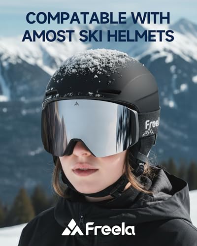 Freela Ski Goggles- Frameless, Magnetic OTG Snow Goggles Interchangeable Lens UV400 Protection Anti-Fog for Adult Men Women