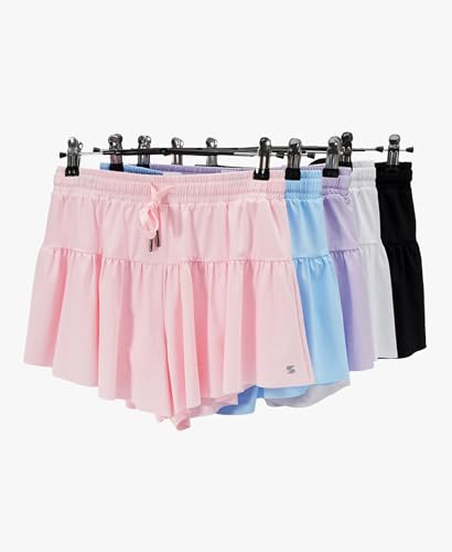 Stelle Butterfly Shorts Girls with Pocket Athletic Flowy Short 2 in 1 Dance Cheer Running Tennis Sports Skort 4-15 Years