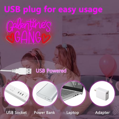 Galentines Gang Neon Sign for Wall Decor Dimmable Gelentine's Day Neon Light Led Galentines Party Decoration Friends Galen...