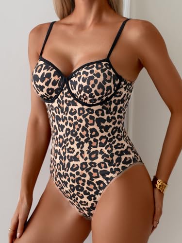 Eomenie Womens Swimsuit Color Block Spaghetti Straps One Piece Bathing Suit Tummy Control Slimming High Cut Swimwear