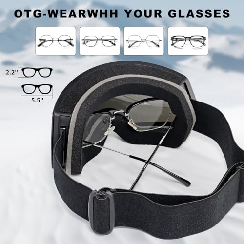 SPOSUNE Ski Goggles OTG Anti-Fog Snow Goggles for Men Women, UV400 Protection Snowboard Goggles for Skiing & Snowboarding