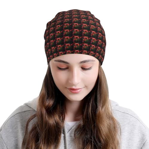 Red Poppy Flower Print Winter Beanie Hat Men Women Soft Lightweight Thermal Cap for Outdoor Skiing Wear