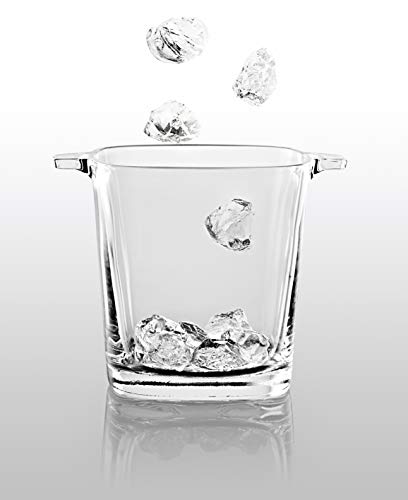 Glass - Ice Bucket - 5.7" H - by Barski - European Quality Glass - Square Shaped - with Two Handles - Made in Europe