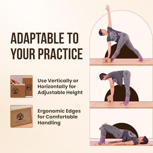 MHW - LIVE WELL Cork Yoga Block – Natural Anti-Slip Yoga Block for Stability & Deepening Poses - 9x6x3 Inches, Single