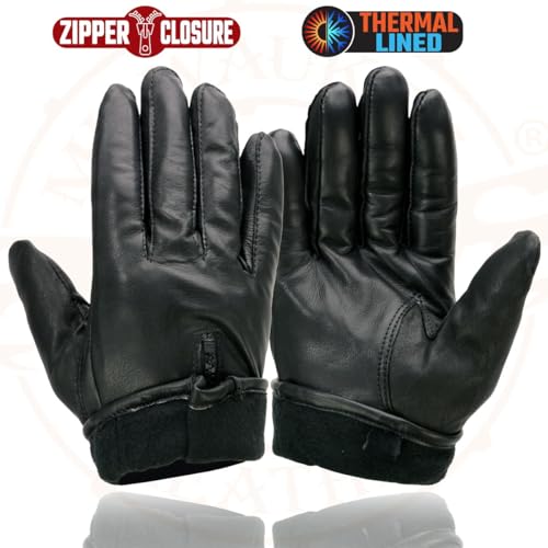 Milwaukee Leather SH226TH Men's Black Thermal Lined Leather Motorcycle Hand Gloves W/Wrist Zipper Closure