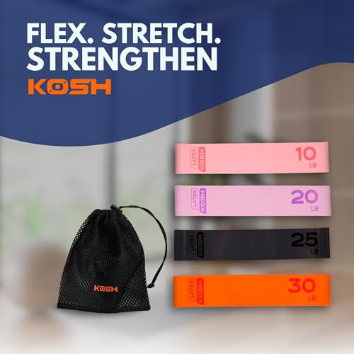 Kosh Resistance Exercise Bands – Set of 4 Natural Latex Loop Bands for Workout, Stretching, Physical Therapy – Includes Me...