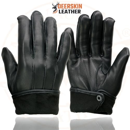 Milwaukee Leather SH875 Men's Thermal Lined USA Deerskin Black Leather Motorcycle Gloves w/Snap Wrist Closure