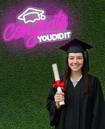 AceList Congrats Grad Neon Sign, LED lights for Backdrop Graduation Party Wall Decor Dimmable Prom Congratulations Neon Si...