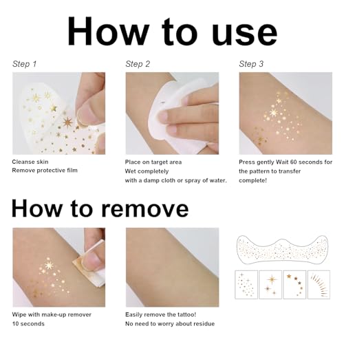 20 Pcs Gold Face Makeup Patches, Glitter Freckles Face Tattoo for Teenagers & Young Women, Sparkle Freckles Makeup Patche...