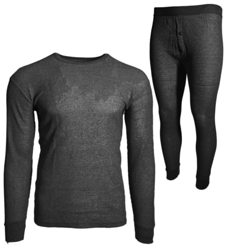 BROOKLYN VERTICAL Mens 2-Piece Waffle Thermals Set | Long Sleeve Shirt, Pants | Thermal Base Layer Set for Cold Weather