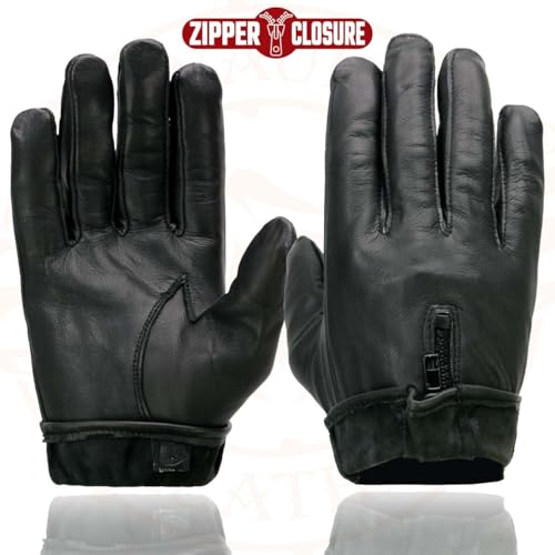 Milwaukee Leather SH226D Men's Black Unlined Leather Lightweight Motorcycle Hand Gloves W/Wrist Zipper Closure