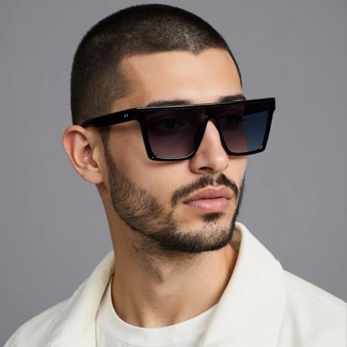 aisswzber Square Oversized Sunglasses for Women and Men Fashion Flat Top Goggle Siamese Lens