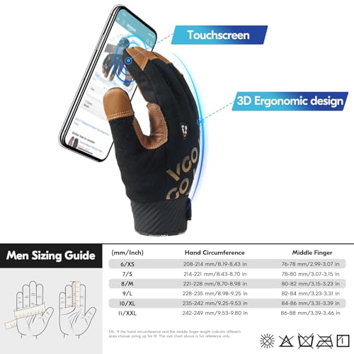 Vgo... Cut Resistant Work Gloves for Men Cold Weather, ANSI Level A5,Goat Leather Mechanic Gloves,Touchscreen(GA9604FWC5)