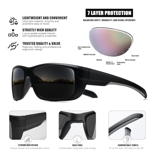 SQOQS 3Pack Polarized Sports Sunglasses for Men, Wrap Around Frame UV400 Goggles Sun Glasses for Cycling Fishing Driving