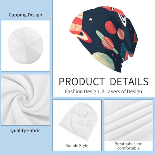 YANYU Outer Space Planets Print Soft Beanie Hat for Men Women Warm Fashion Cap for Jogging Cycling Gift Outdoor Use Black