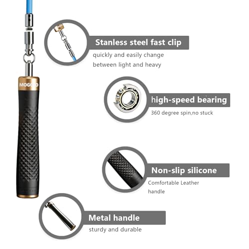 MOGOLD 1/4 lb 1/2lb Weighted Jump Rope Set, 3 PVC Rope Cords 118in, Anti-Slip Handles with Quick Release, Carrying Case, B...