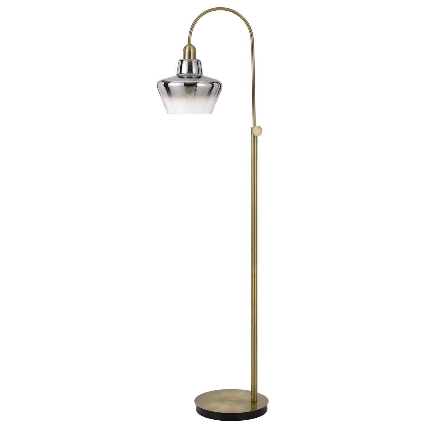HomeRoots Adjustable Arc Floor Lamp with Antiqued Brass Mirrored Glass Shade, 61 in. Height