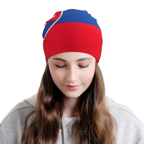 sackhg Flag of Slovakia Print Winter Beanie Hat Men Women Soft Lightweight Thermal Cap for Outdoor Skiing Wear Black