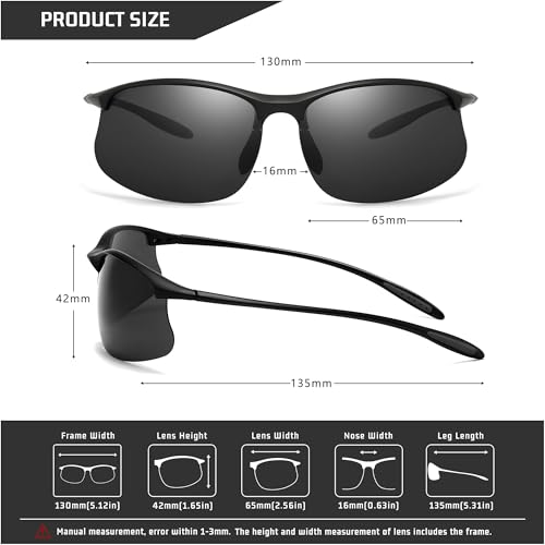 SUNGAIT Ultra-light Sports Sunglasses for Men Semi-Rimless Polarized Fishing Running Cycling Driving UV400 Protection TR90