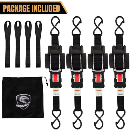 Renegrip Retractable Ratchet Straps Heavy Duty Tie Down 1''*12ft Breaking Strength 1760LBS Cargo Securing System,for Motor...