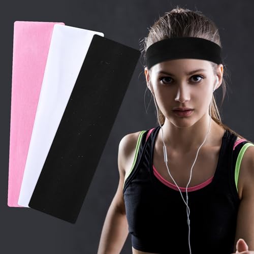 Mabor 3PCS Headbands for Women Non Slip Elastic Sweat Hairbands Sports Aesthetic Hair Bands Soft Cloth Fabric Stretchy Hea...