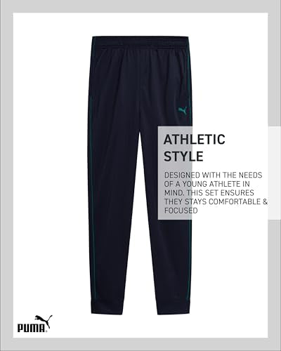 PUMA Boys Pants Set - 3 Piece Athletic T-Shirt, Zip Up Jacket, Jogger Pants - Boys Activewear Tricot Jogset (8-16)