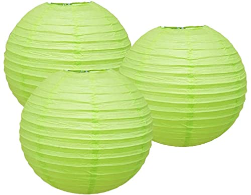 Matissa Pack Of 3 Round Paper Lanterns - 18/45Cm Spring Green - Paper Wedding & Birthday Party Decoration