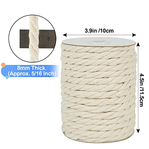 Tenn Well 8mm Macrame Cord, 59 Feet 3Ply Twisted Craft Cotton Rope Thick Nautical Rope for Crafts, Wall Hangings, Plant Ha...